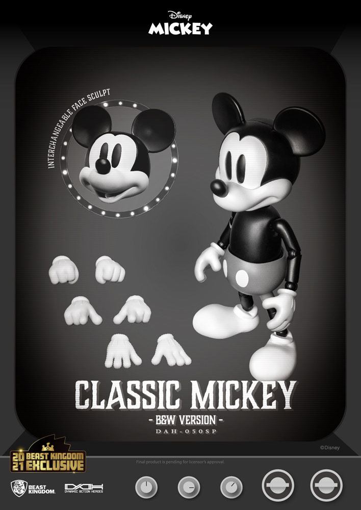 BEAST KINGDOM - Disney - Classic Dynamic Action Heroes Action Figure 1:9 Mickey Classic Ver Black & White Ver