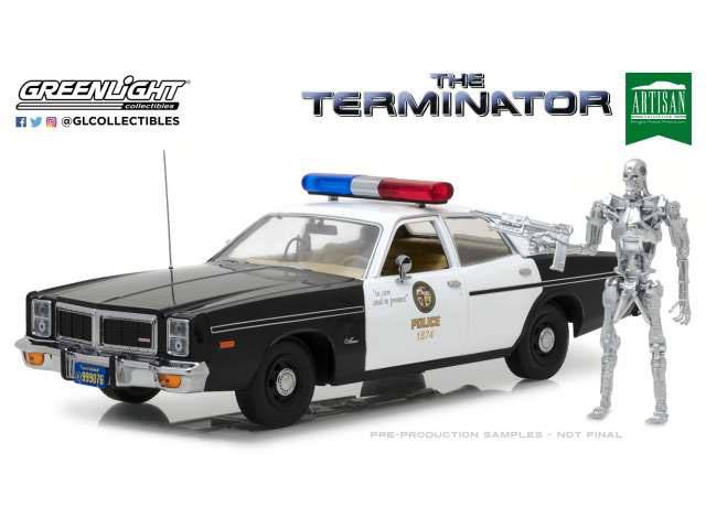 ARTISAN COLLECTION - Greenlight The Terminator Dodge Monaco Metropolitan Police with T-800 Endoskeleton 1/18