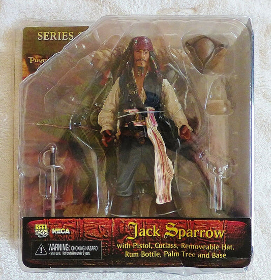 MCFARLANE TOYS - Pirates of The Carribean - Jack Sparrow with Pistol , Cutlass, Removeable Hat, Rum Bottle, Palm Tree and Base