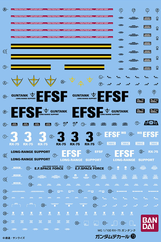 BANDAI - Gunpla - Decal - 1/100 MG RX-75 GunTank 73