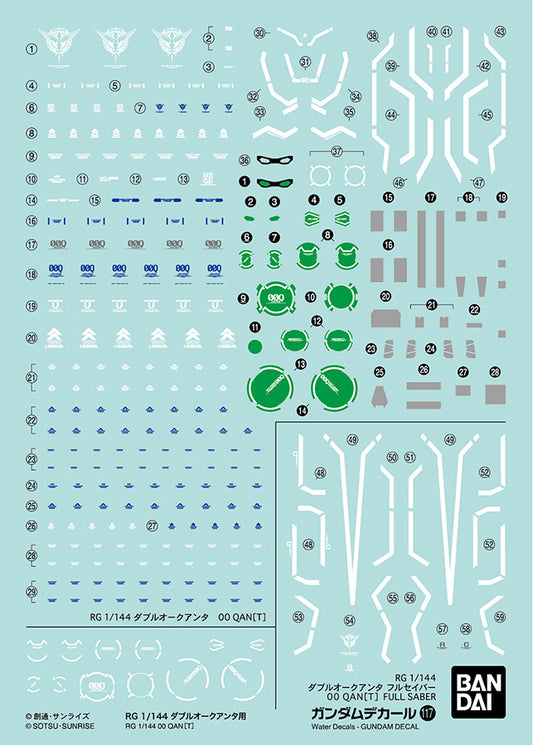 BANDAI - Gunpla - Decal - 1/144 RG 00 Qan[T] 117