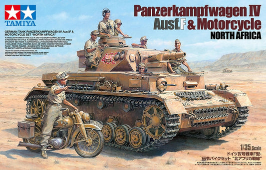 TAMIYA - German Tank Panzerkampfwagen IV Ausf.F And Motorcycle 'North Africa' Set  1/35