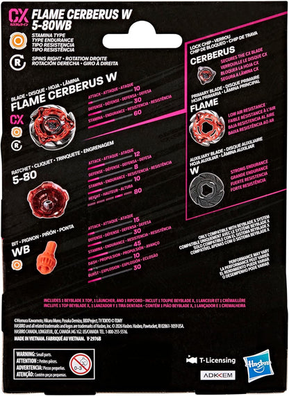 Hasbro Beyblade X Flame Cerberus W 5-80WB CX Starter Pack Set, Takara Tomy Spinning Top (Endurance Type) and Starter