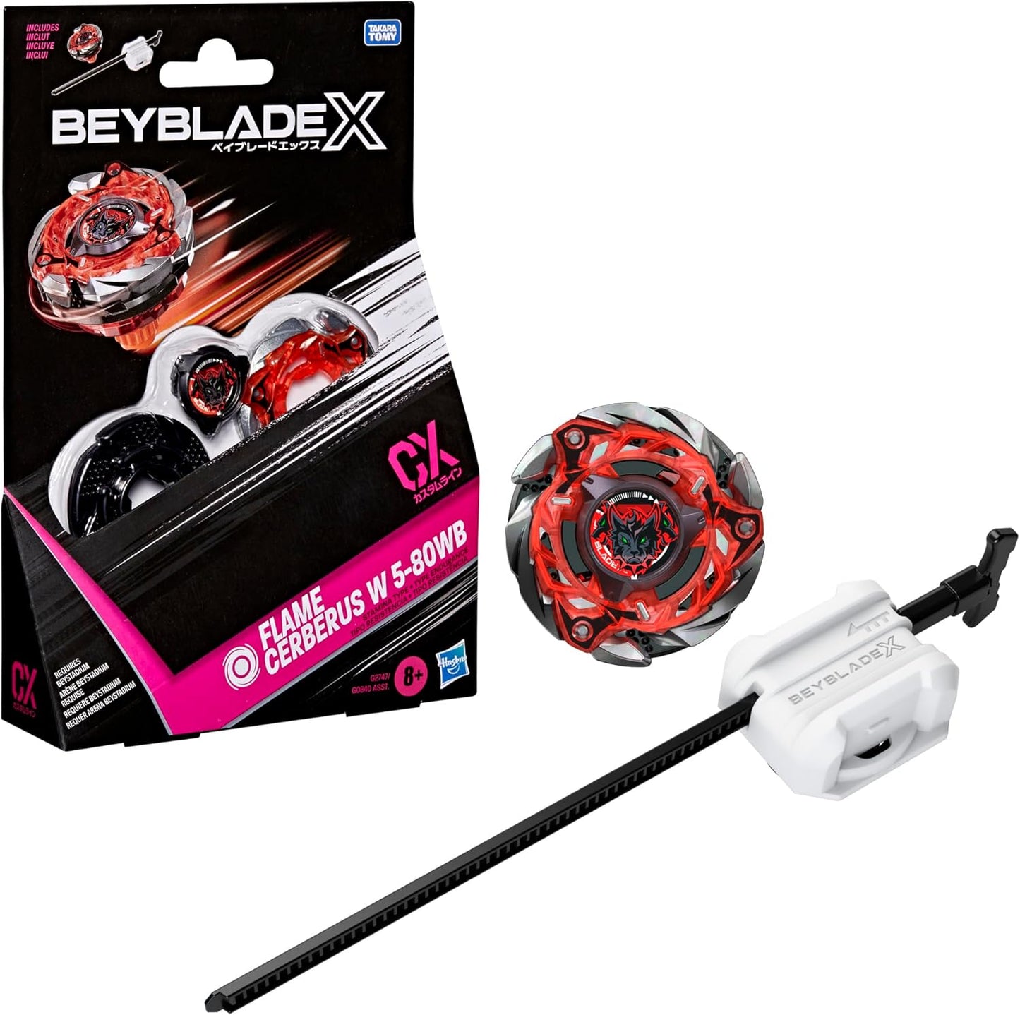 Hasbro Beyblade X Flame Cerberus W 5-80WB CX Starter Pack Set, Takara Tomy Spinning Top (Endurance Type) and Starter