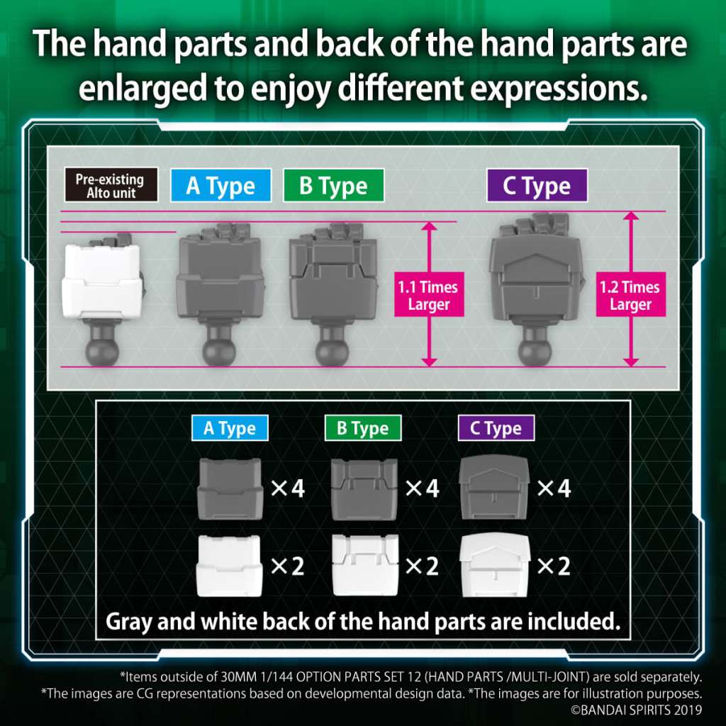 BANDAI MODEL KIT - 30MM OPTIONS PARTS SET 12 HAND PARTS W-23  1/144