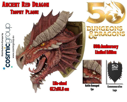 WIZKIDS - Dungeons & dragons replicas of the realms: ancient red dragon trophy plaque - limited edition 50th anniversary