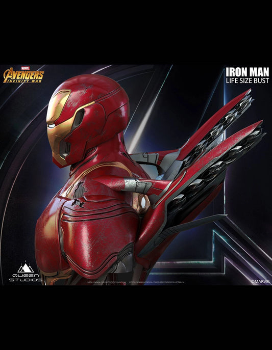 QUEEN STUDIOS - Marvel - Avengers Infinity War - Marvel - Iron Man MK50 Battle Damaged 1:1 LifeSize Bust