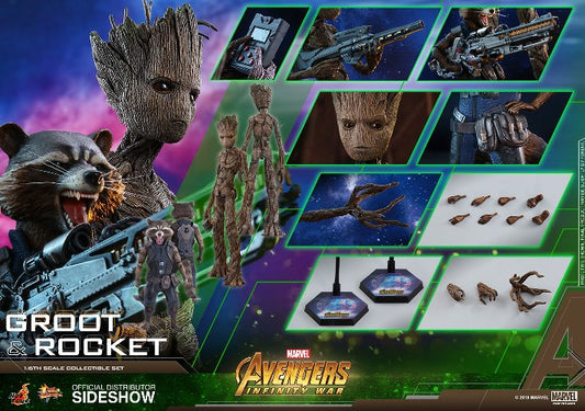 HOT TOYS - Marvel - Avengers Infinity War - Groot and Rocket - Movie Masterpiece 1:6 Action Doll