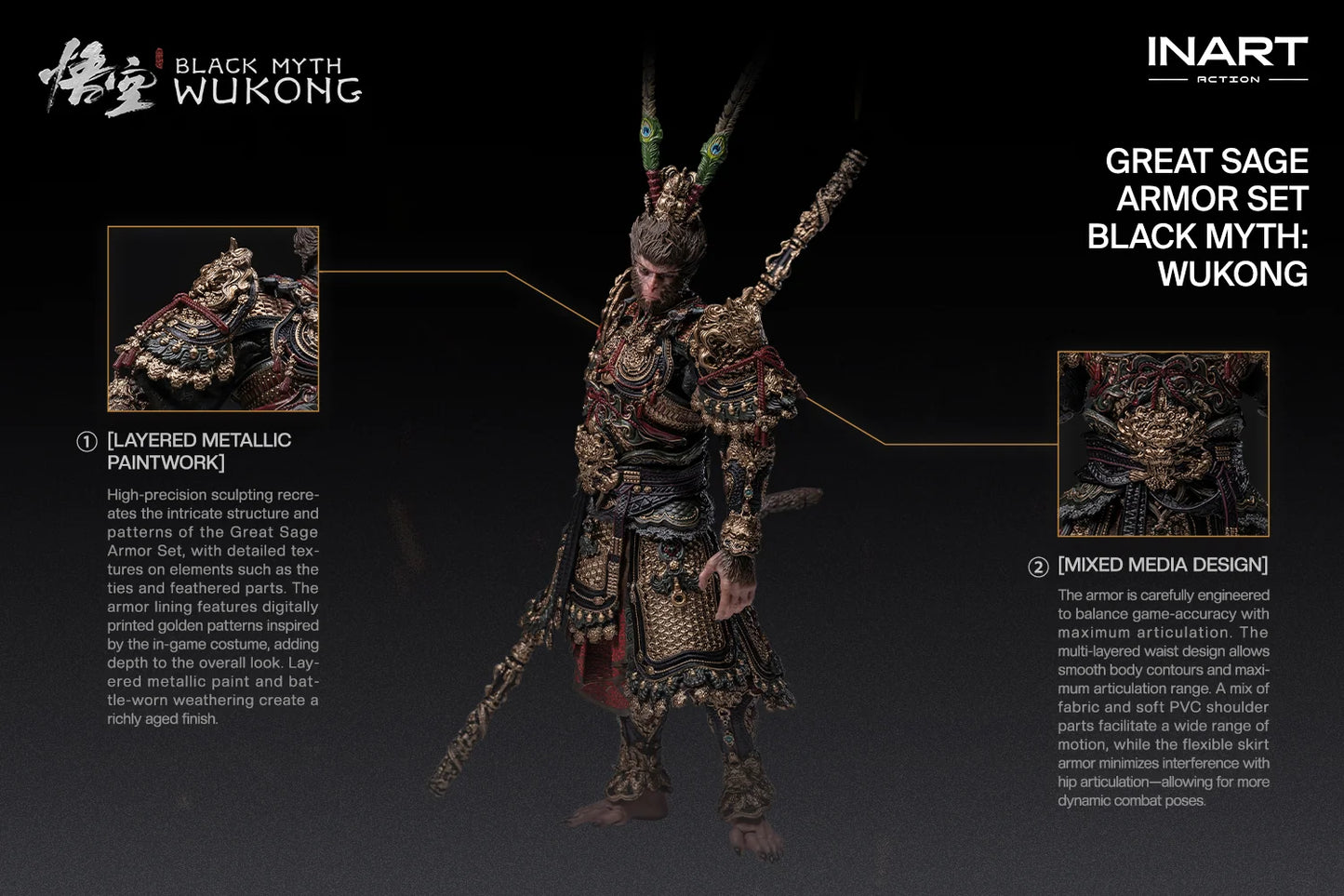 INART - Black Myth: Wukong 1/12 Action Figure - The Destined One in the Great Sage Armor Set