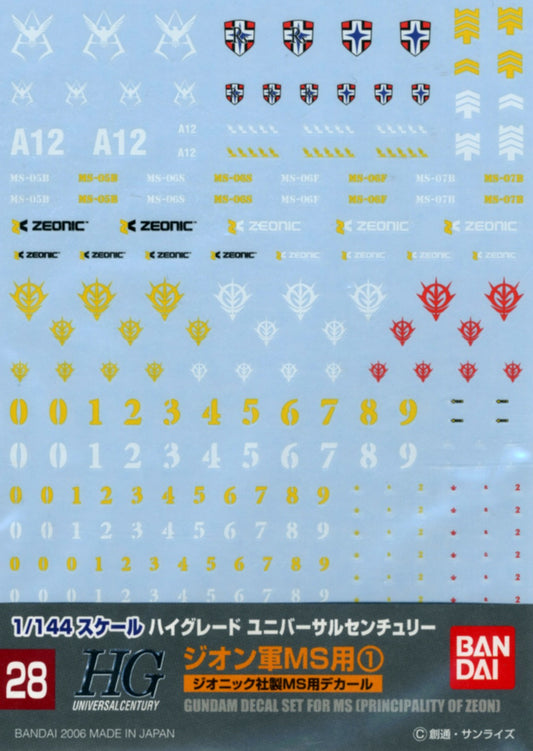 BANDAI - Gunpla - Decal - 1/144 HG Universal Century - Set Zeon 28