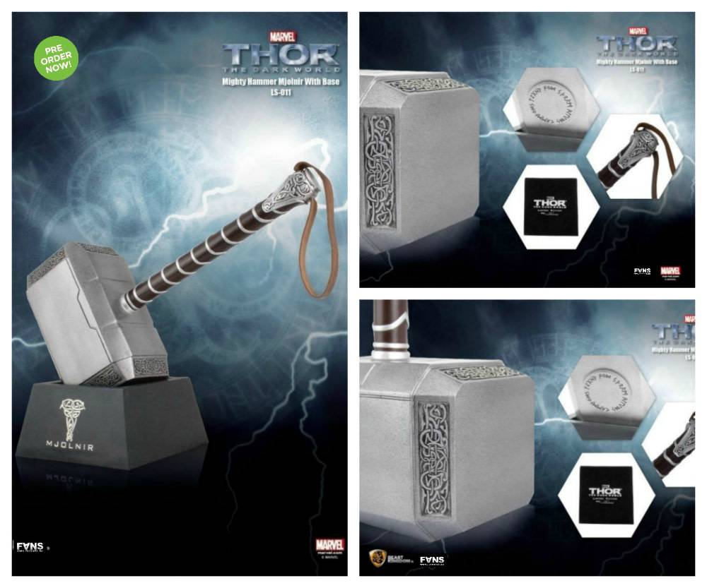 BEAST KINGDOM - Marvel - Thor The Dark World - Mighty Hammer Mjolnir Life Sized Statue With Base 1:1 Replica