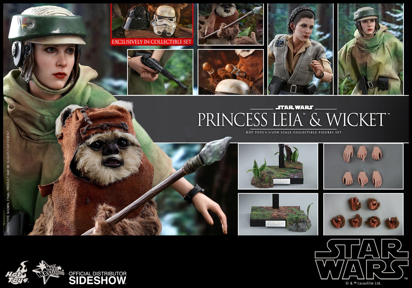 HOT TOYS - Star Wars Episode VI Movie Masterpiece 1:6 Action Doll 2 Pack 1:6 Princess Leia & Wicket MMS551