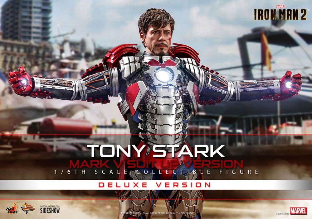 HOT TOYS - Marvel - Iron Man 2 - Tony Stark Mark V Suit Up Ver DeLuxe 1:6 Action Doll MMS6007