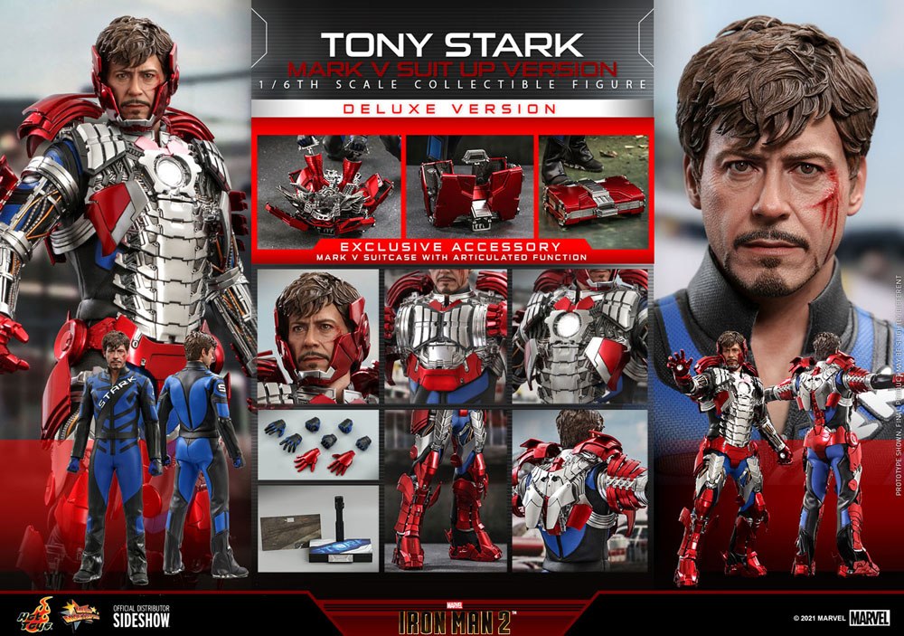 HOT TOYS - Marvel - Iron Man 2 - Tony Stark Mark V Suit Up Ver DeLuxe 1:6 Action Doll MMS6007