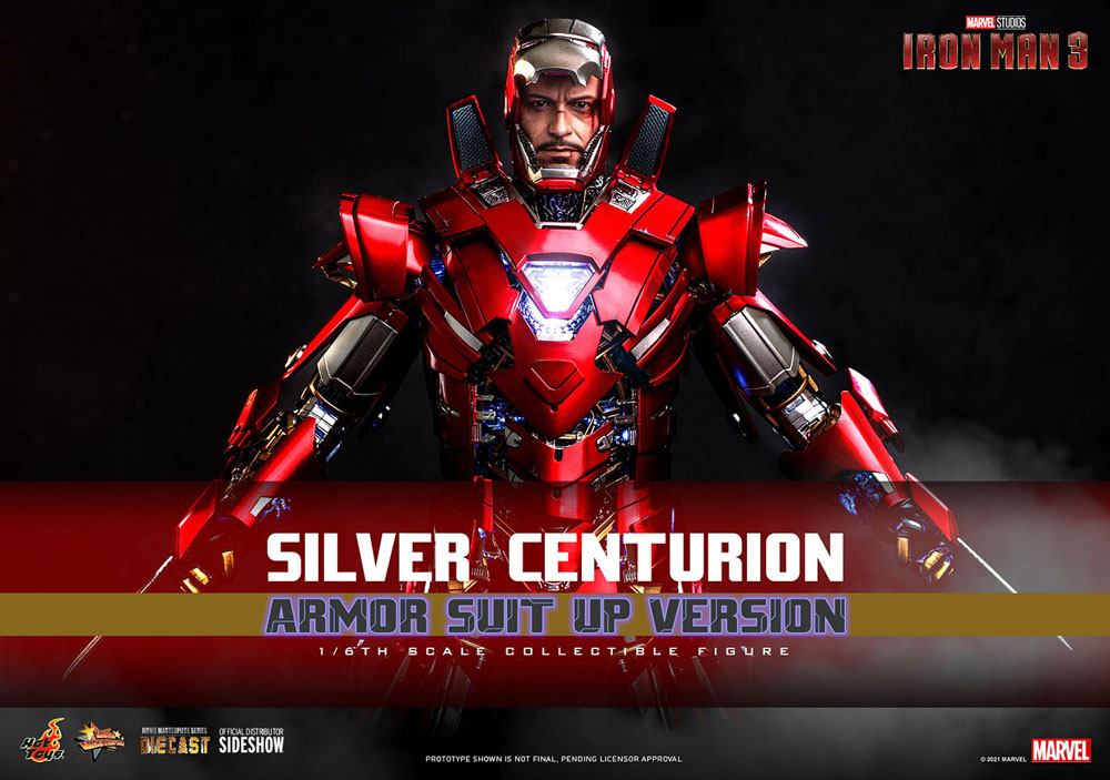 HOT TOYS - Marvel - Iron Man 3 Movie Masterpiece 1:6 Action Doll Silver Centurion (Armor Suit Up Ver)