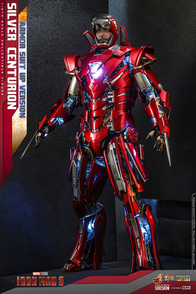 HOT TOYS - Marvel - Iron Man 3 Movie Masterpiece 1:6 Action Doll Silver Centurion (Armor Suit Up Ver)