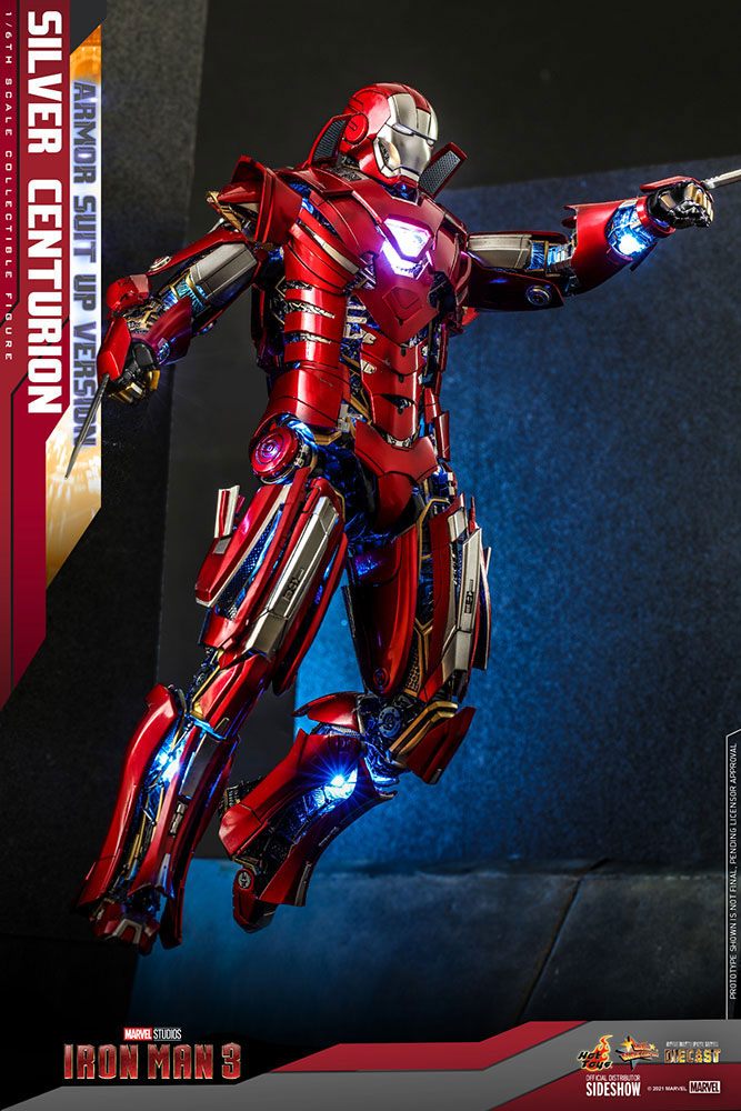 HOT TOYS - Marvel - Iron Man 3 Movie Masterpiece 1:6 Action Doll Silver Centurion (Armor Suit Up Ver)