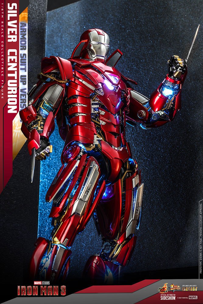 HOT TOYS - Marvel - Iron Man 3 Movie Masterpiece 1:6 Action Doll Silver Centurion (Armor Suit Up Ver)