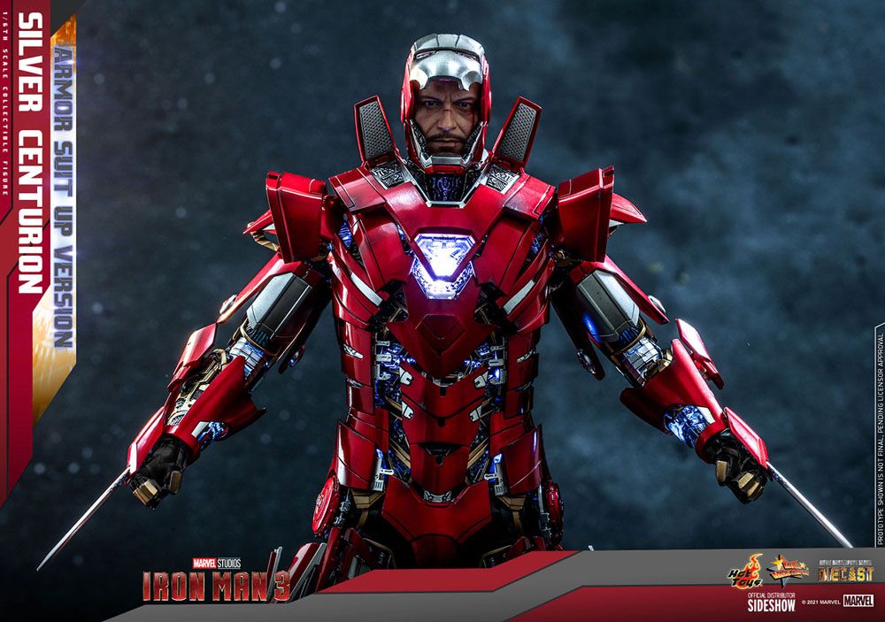 HOT TOYS - Marvel - Iron Man 3 Movie Masterpiece 1:6 Action Doll Silver Centurion (Armor Suit Up Ver)