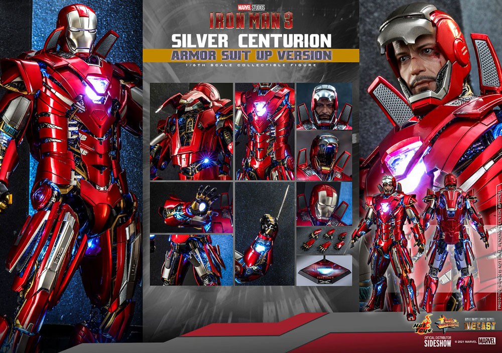 HOT TOYS - Marvel - Iron Man 3 Movie Masterpiece 1:6 Action Doll Silver Centurion (Armor Suit Up Ver)