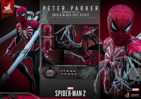 HOT TOYS - Spider-Man 2 Video Game Masterpiece Action Figure 1/6 Peter Parker (Advanced Suit 2.0) (Red and Black Suit Style)  VGM66