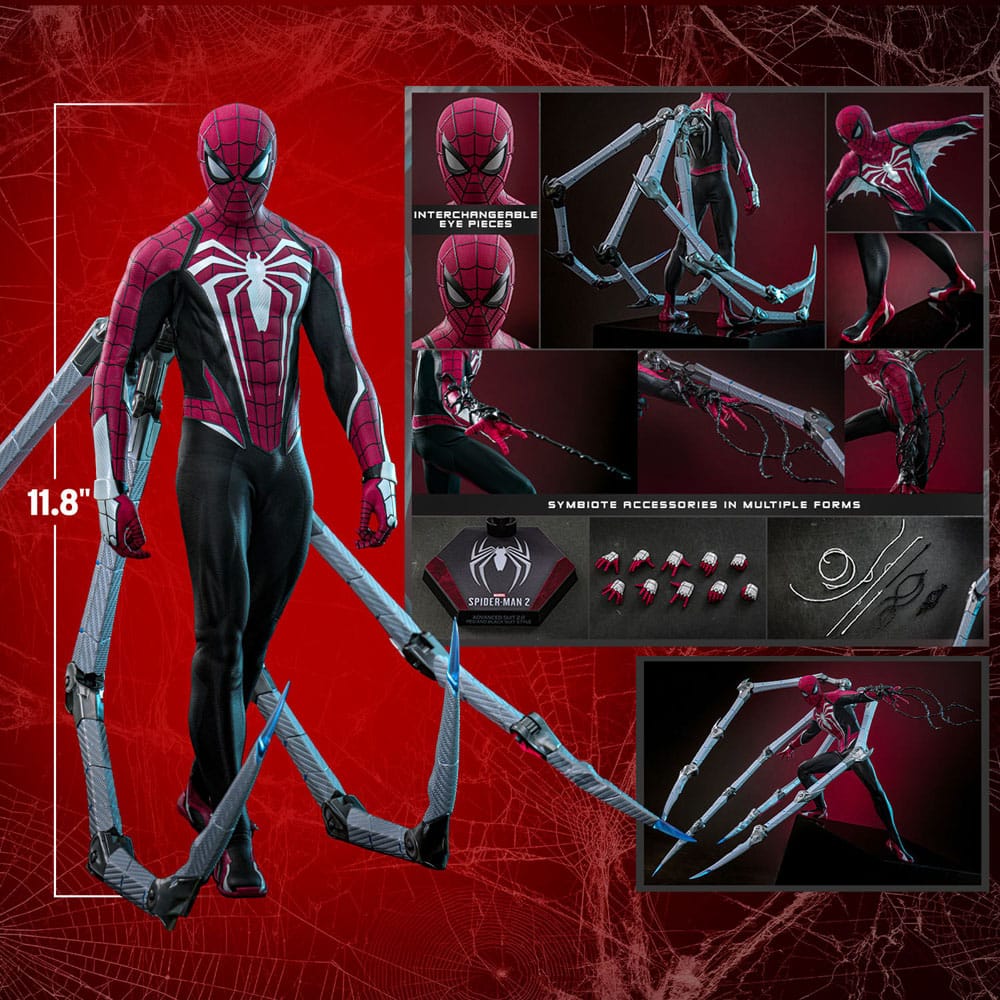 HOT TOYS - Spider-Man 2 Video Game Masterpiece Action Figure 1/6 Peter Parker (Advanced Suit 2.0) (Red and Black Suit Style)  VGM66