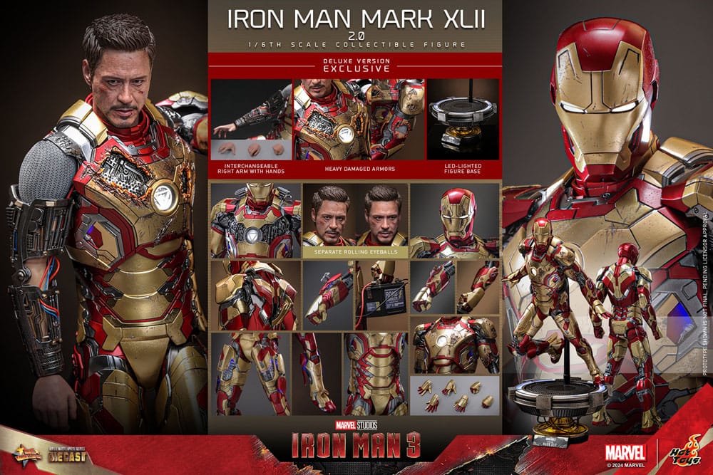 HOT TOYS - Iron Man 3 Movie Masterpiece Diecast Action Figure 1/6 Iron Man Mark XLII (2.0) Deluxe