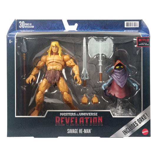 MATTEL - Masters of the Universe - Revelation Masterverse Action Figure 2022 DeLuxe SavAge He-Man & Orko