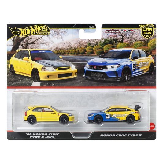 MATTEL - Hot Wheels Premium Car Culture Diecast Vehicle 2-Pack 1/64 '99 Honda Civic Type R (EK9) & Honda Civic Type R