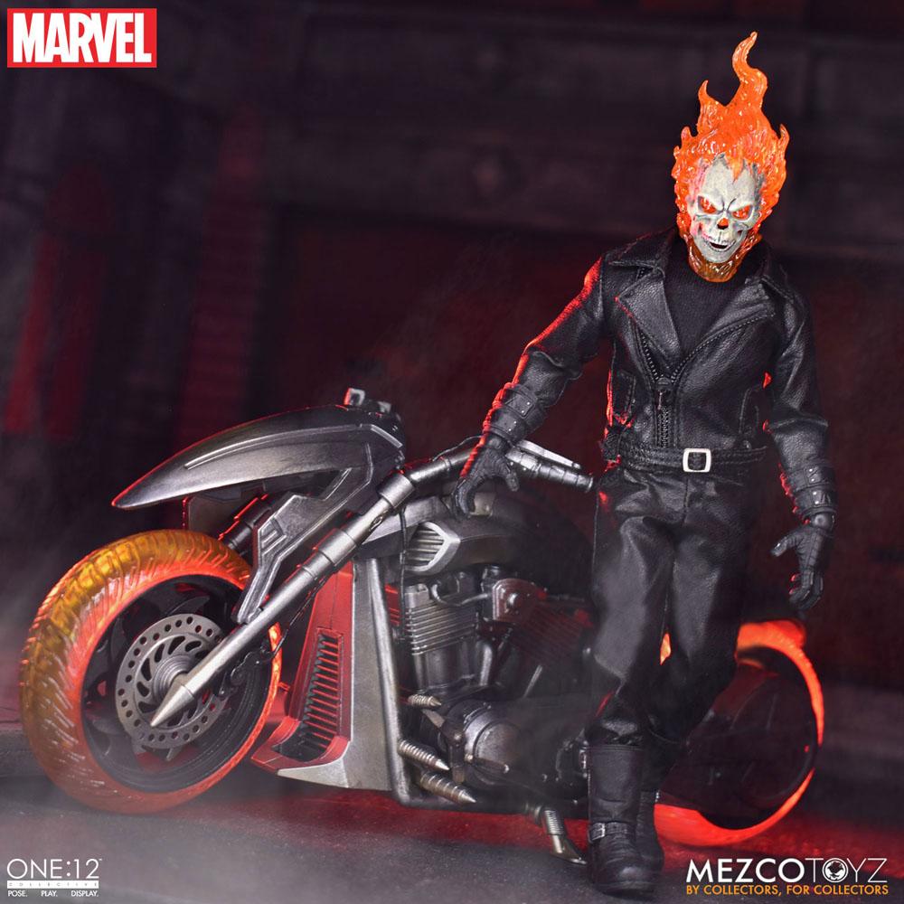 MEZCO TOYS - Ghost Rider Action Figure & Vehicle with Sound & Light Up 1/12 Ghost Rider & Hell Cycle