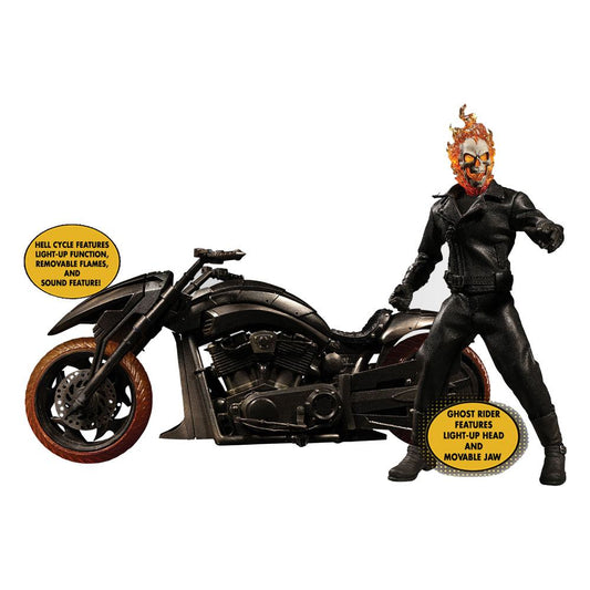 MEZCO TOYS - Ghost Rider Action Figure & Vehicle with Sound & Light Up 1/12 Ghost Rider & Hell Cycle