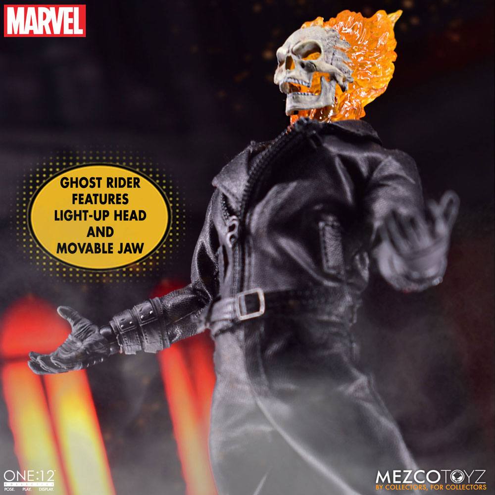 MEZCO TOYS - Ghost Rider Action Figure & Vehicle with Sound & Light Up 1/12 Ghost Rider & Hell Cycle