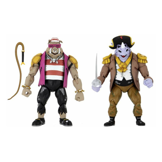 NECA - TMNT Teenager Mutant Ninja Turtles Turtles in Time Action Figure 2 Pack Pirate Rocksteady & Bebop